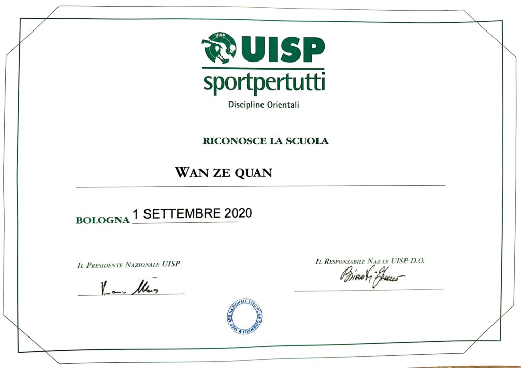 Diploma UISP - Scuola Wan Ze Quan